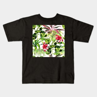 Tropical Background. watercolor tropical leaves and plants. Hand painted jungle greenery background Kids T-Shirt